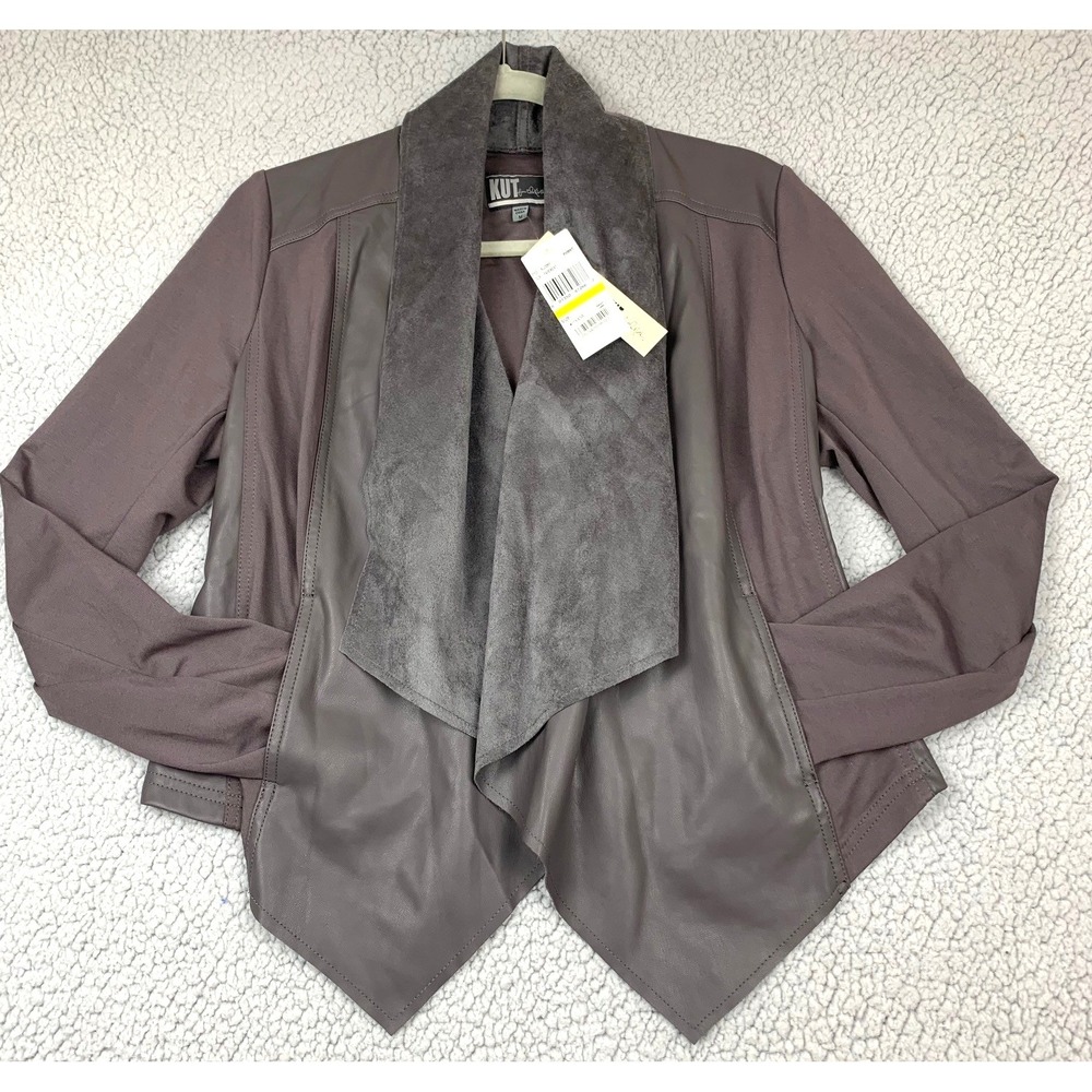 Kut from the Kloth Draped Faux Leather Moto Jacket, Size M, NWT - Picture 2 of 12